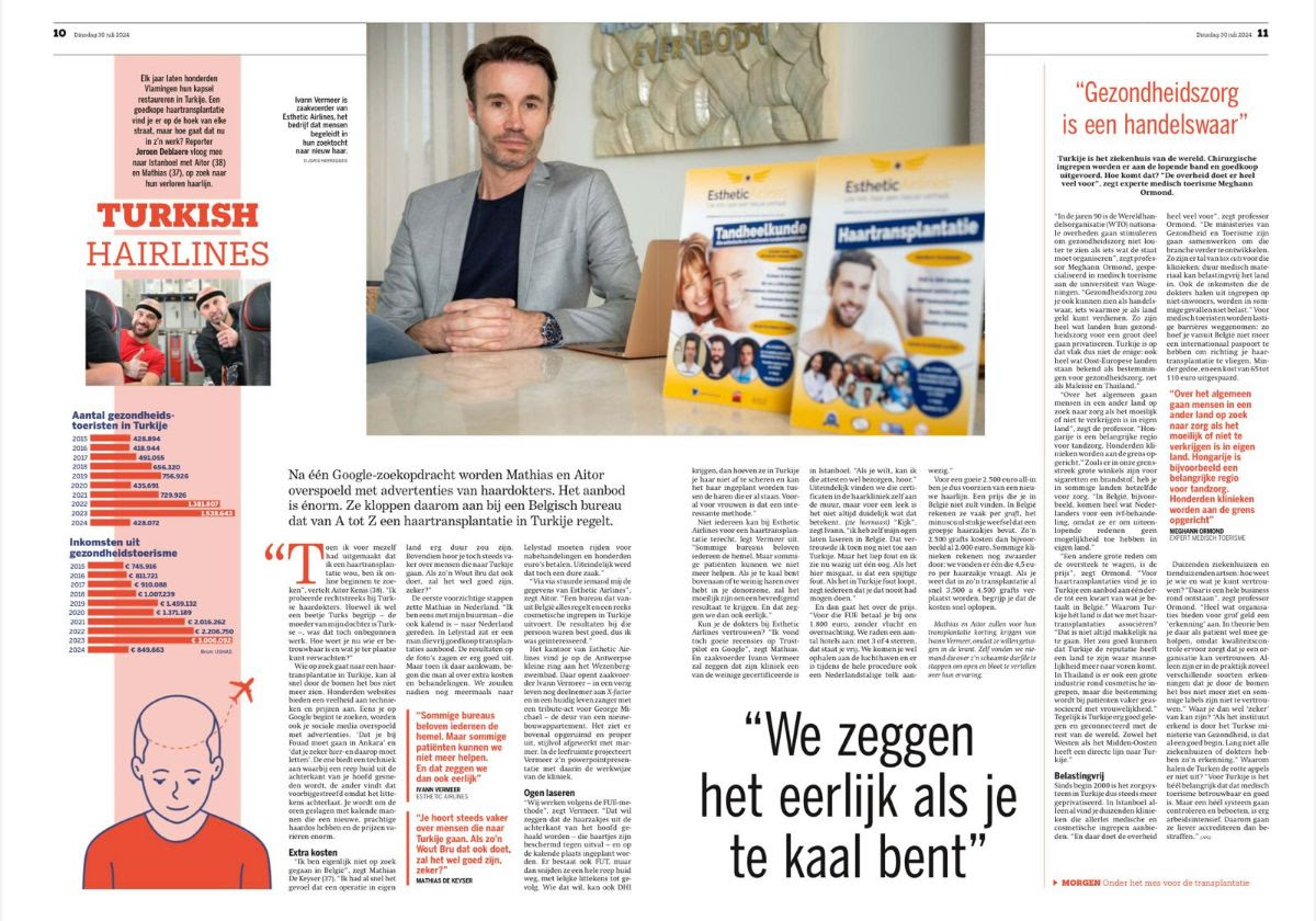 Reportage Het Nieuwsblad over Haartransplantatie in Turkije met Esthetic-Airlines